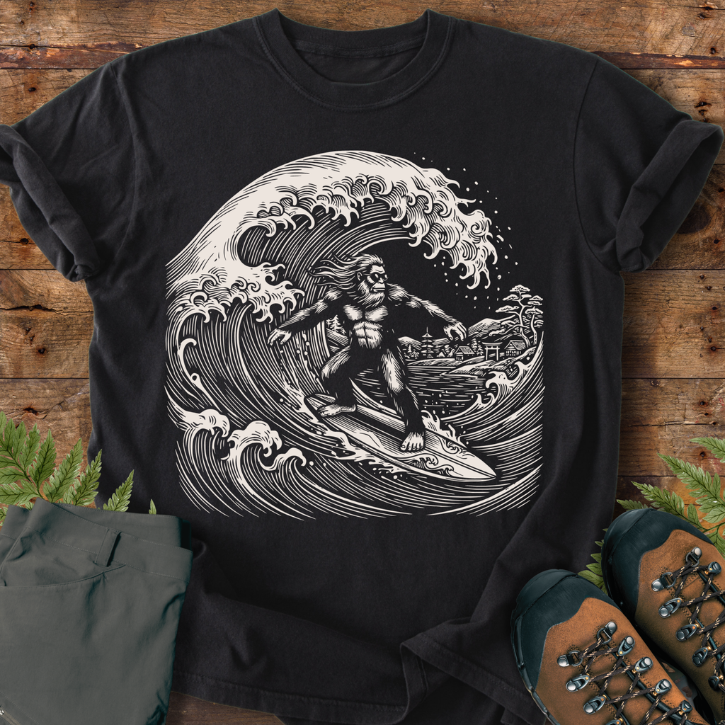 Bigfoot Surfing Wave T-shirt