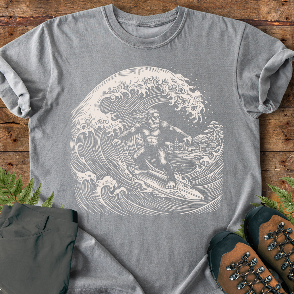Bigfoot Surfing Wave T-shirt