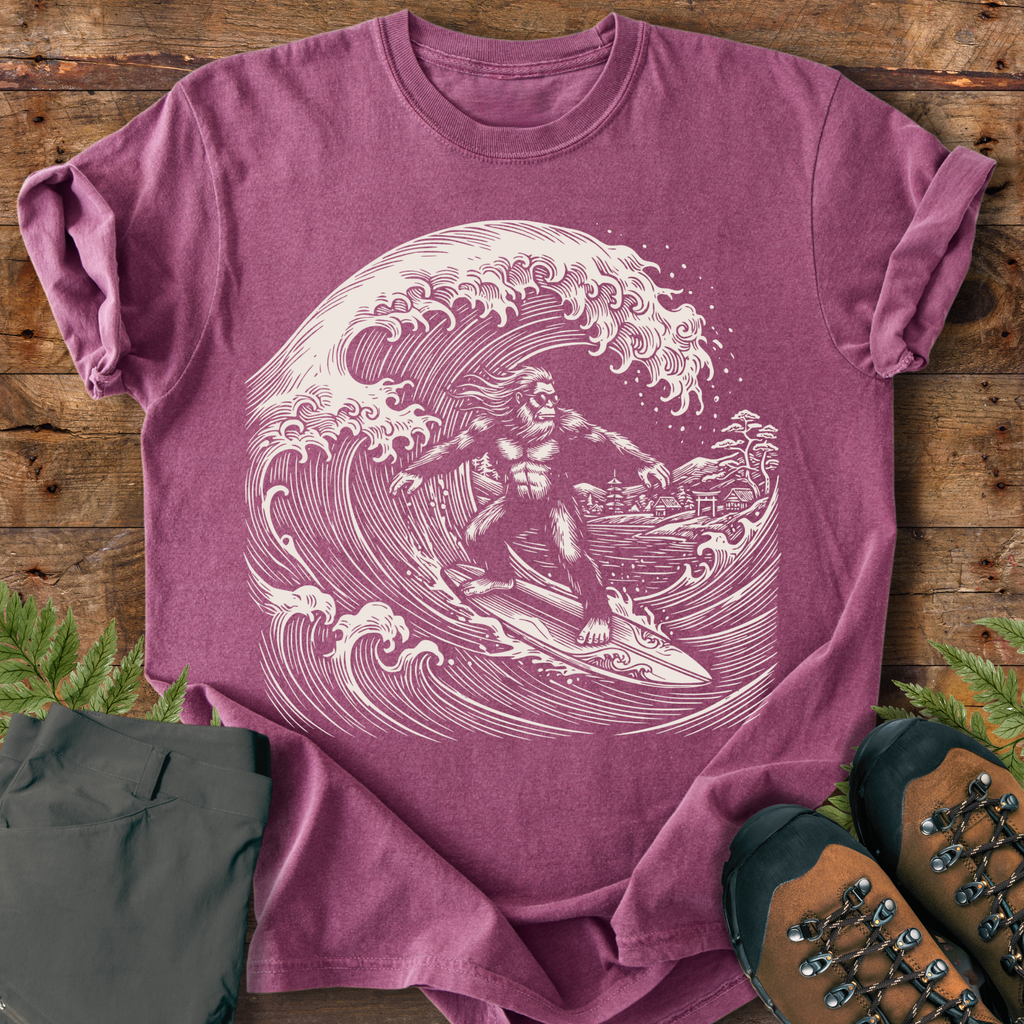Bigfoot Surfing Wave T-shirt