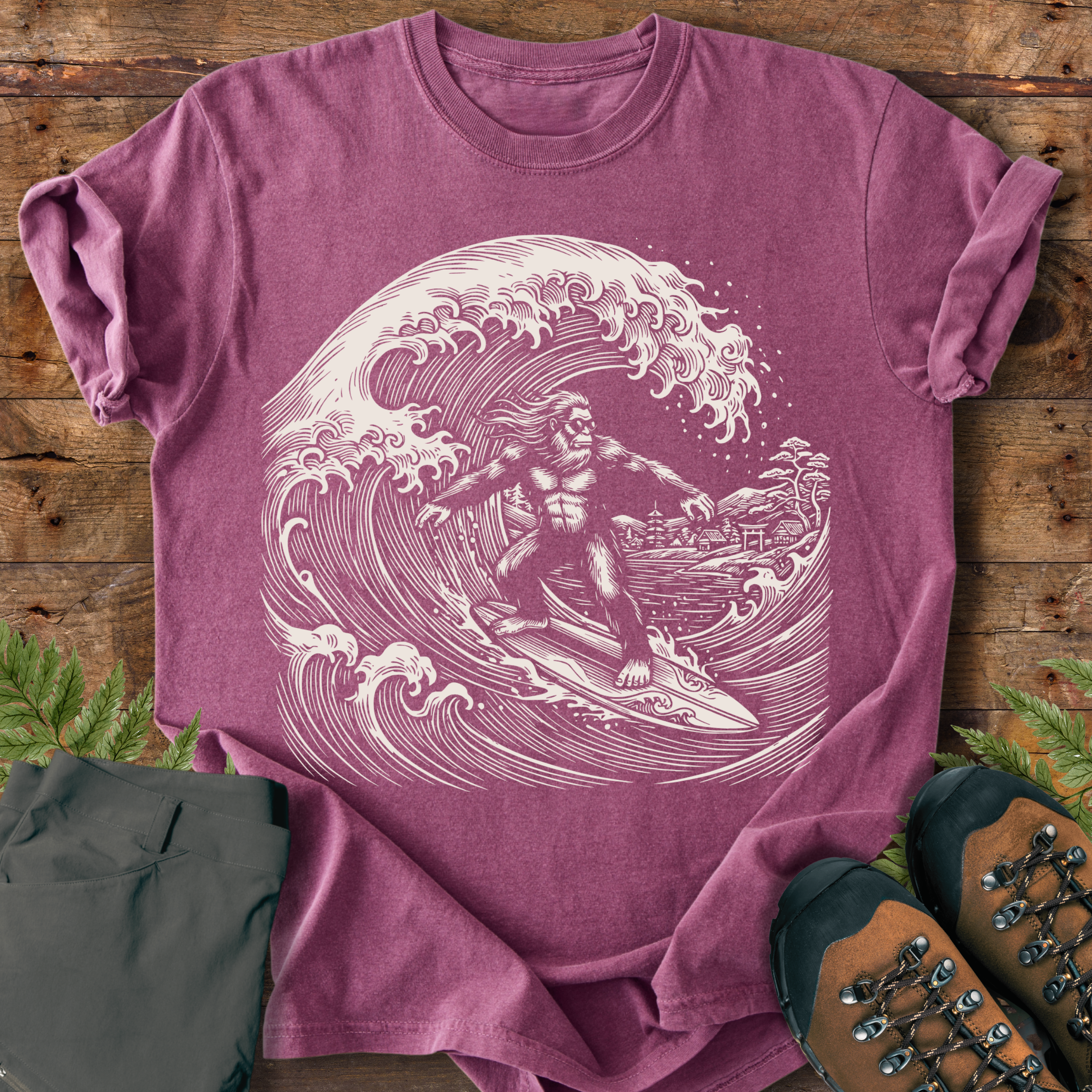 Bigfoot Surfing Wave T-shirt