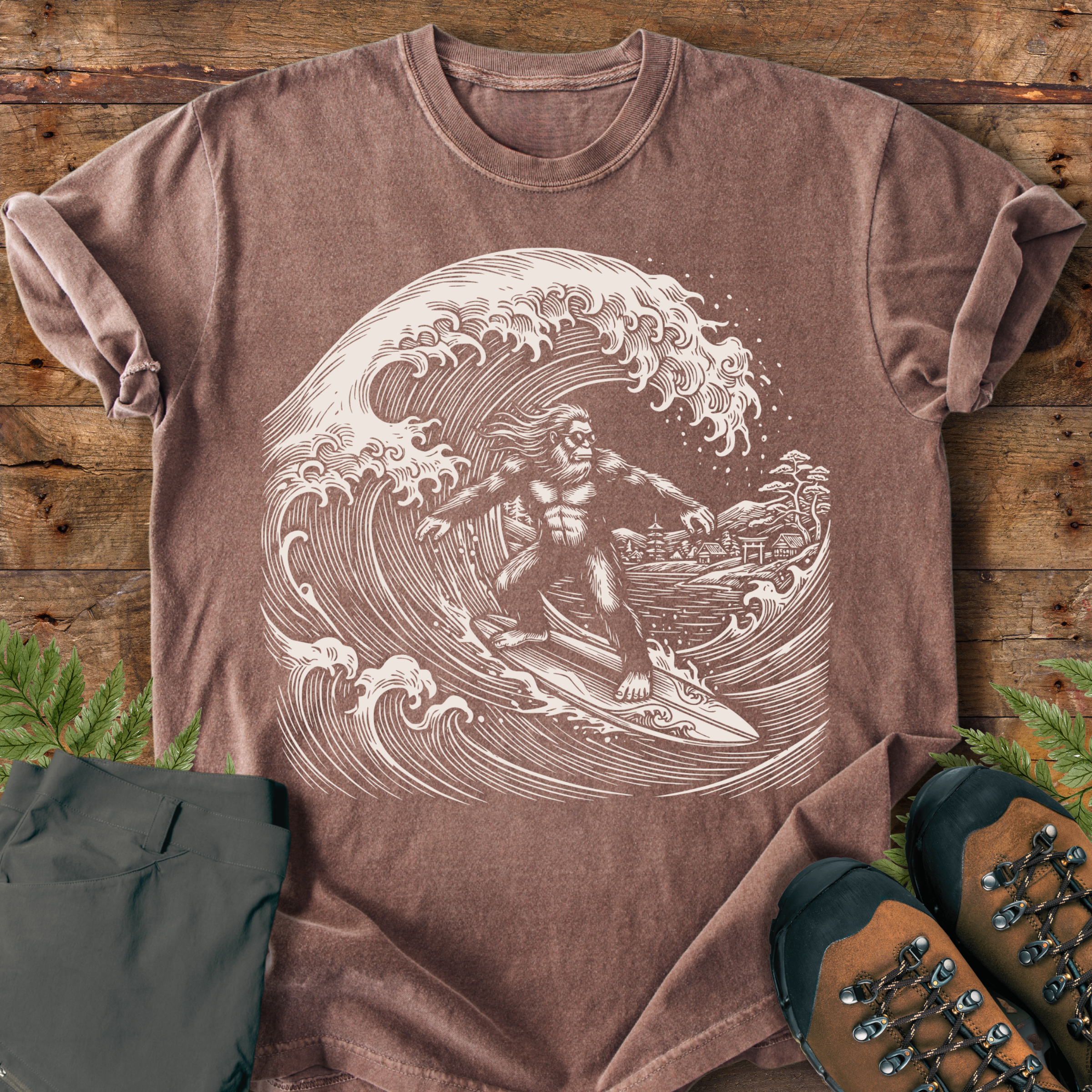 Bigfoot Surfing Wave T-shirt