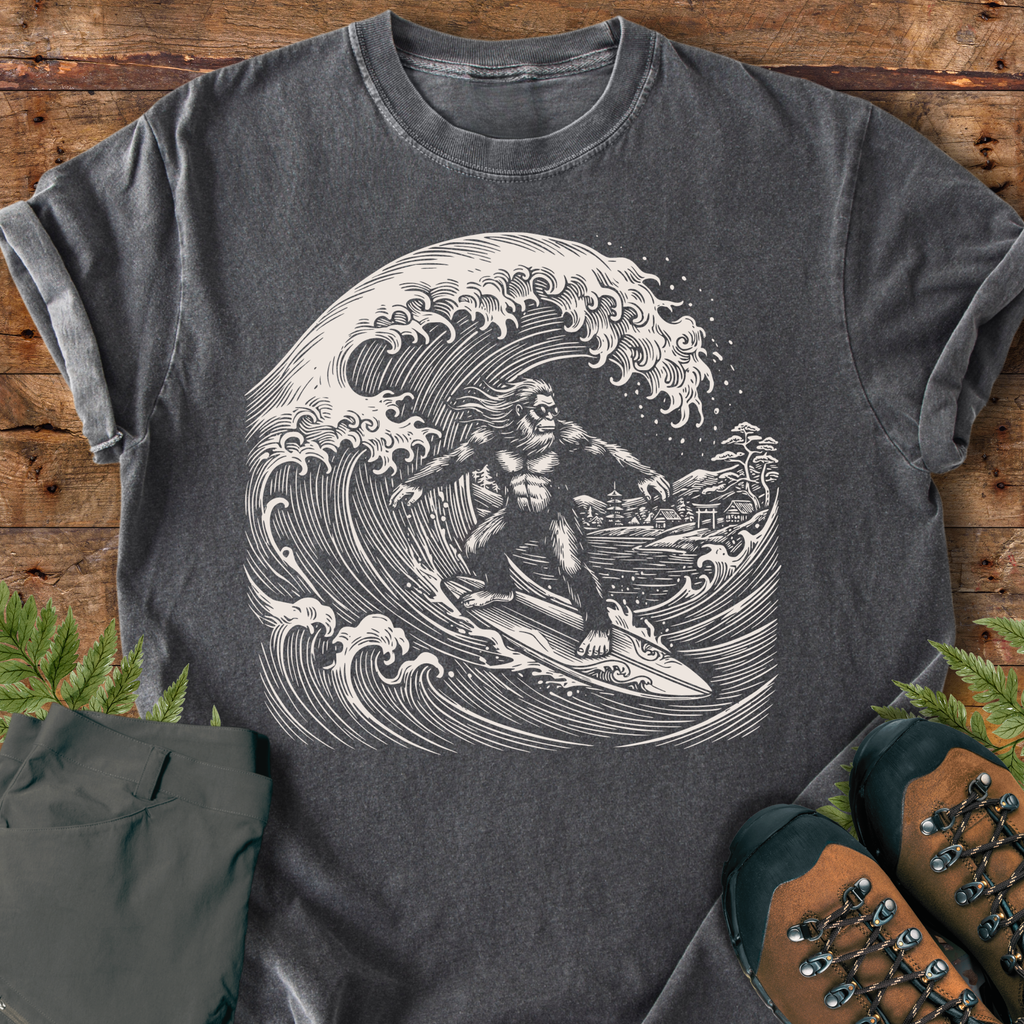 Bigfoot Surfing Wave T-shirt