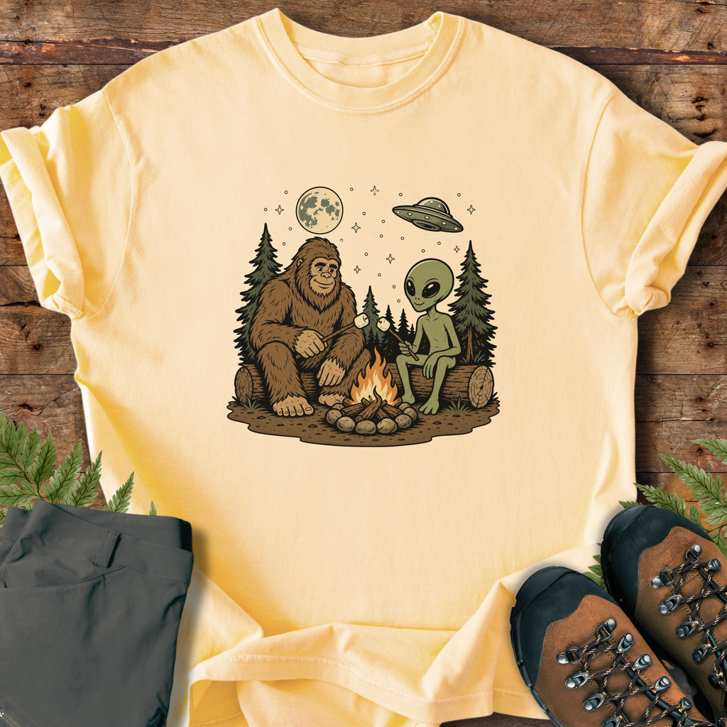 Bigfoot Alien Camping T-Shirt