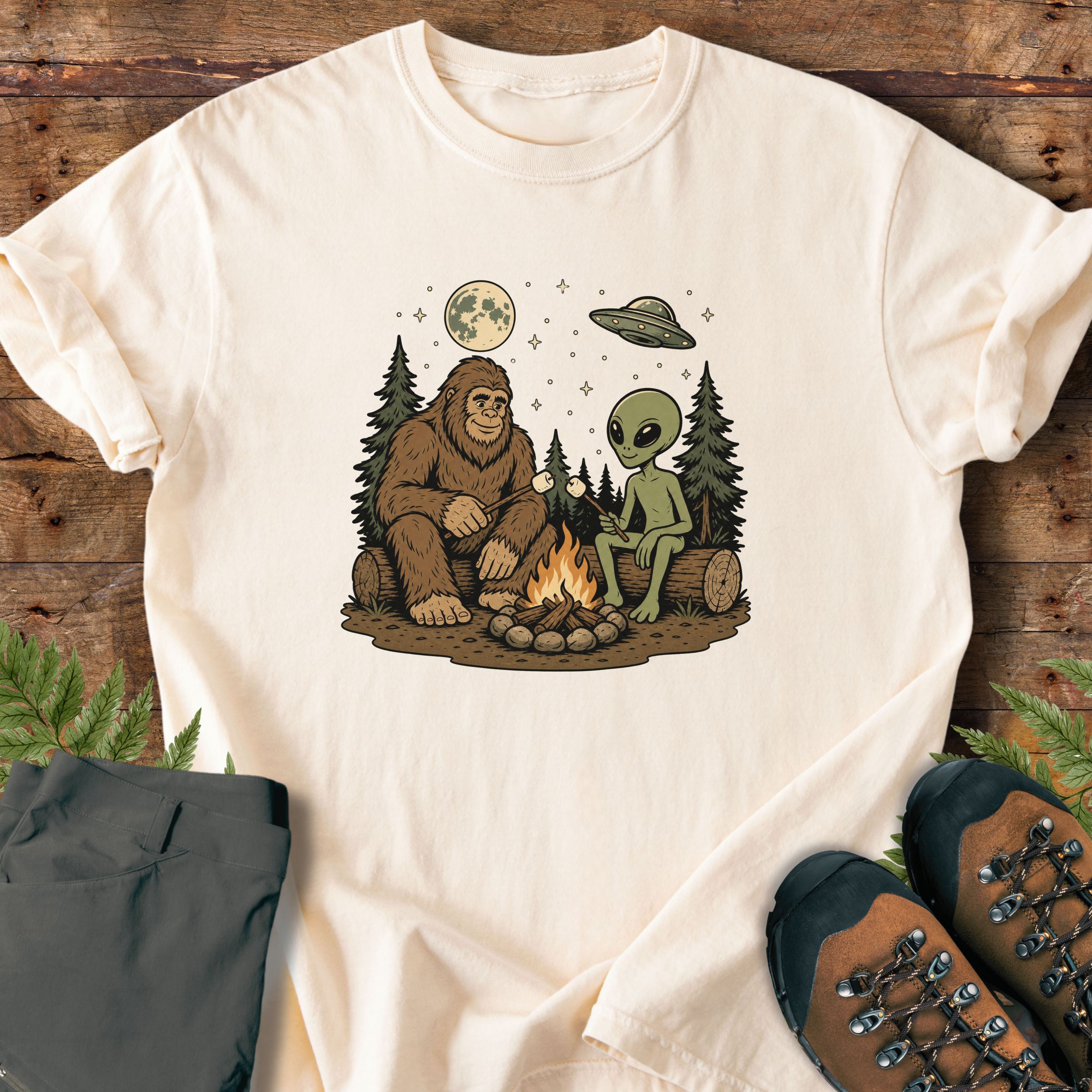 Bigfoot Alien Camping T-Shirt