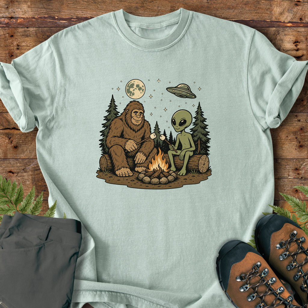 Bigfoot Alien Camping T-Shirt