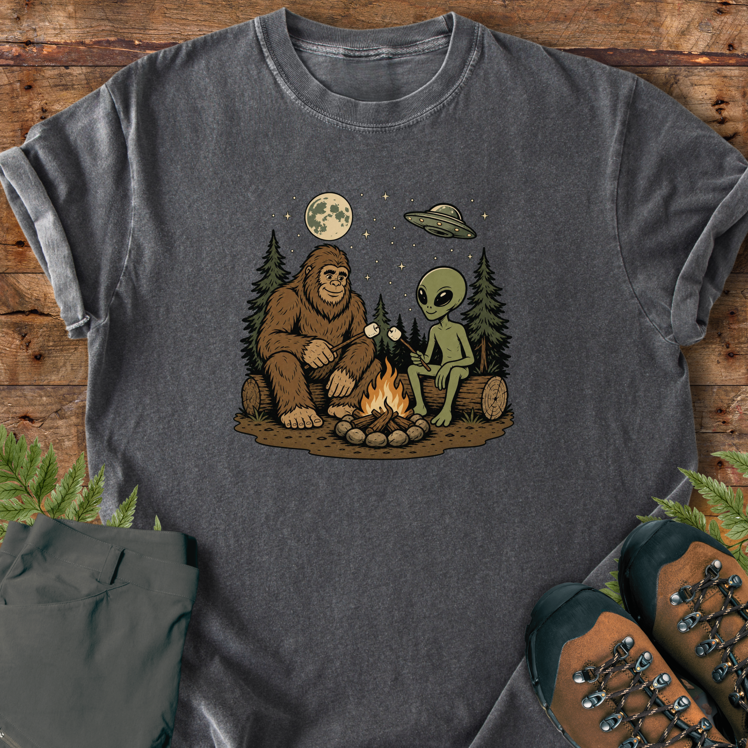 Bigfoot Alien Camping T-Shirt
