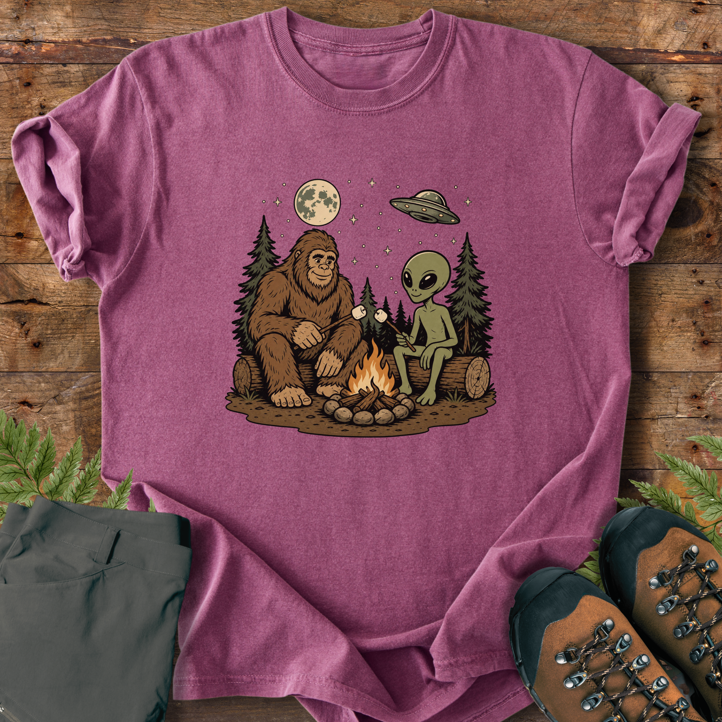 Bigfoot Alien Camping T-Shirt