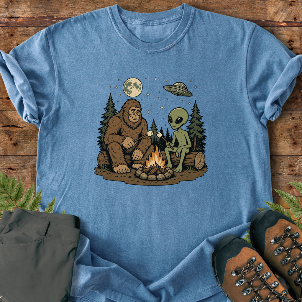 Bigfoot Alien Camping T-Shirt