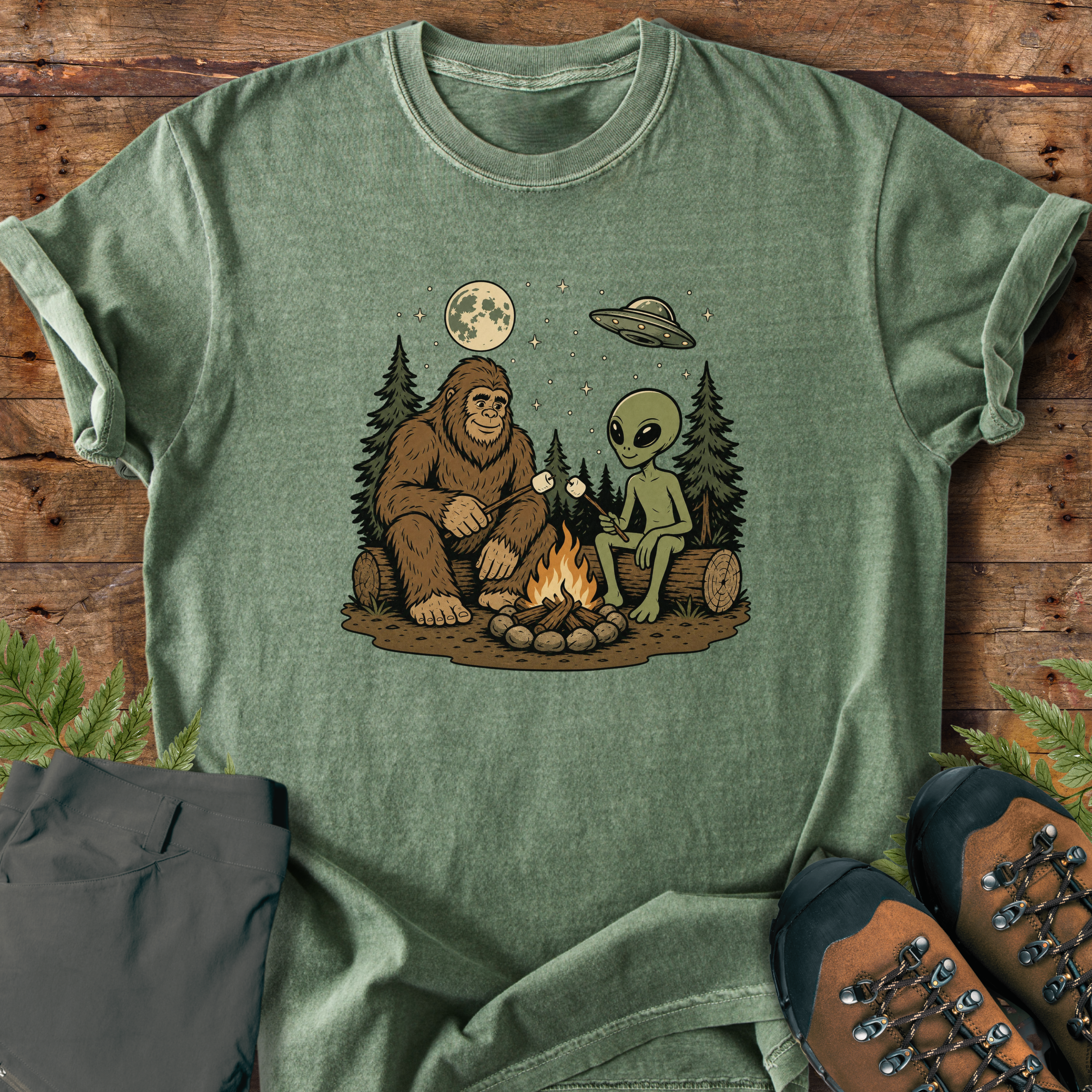 Bigfoot Alien Camping T-Shirt