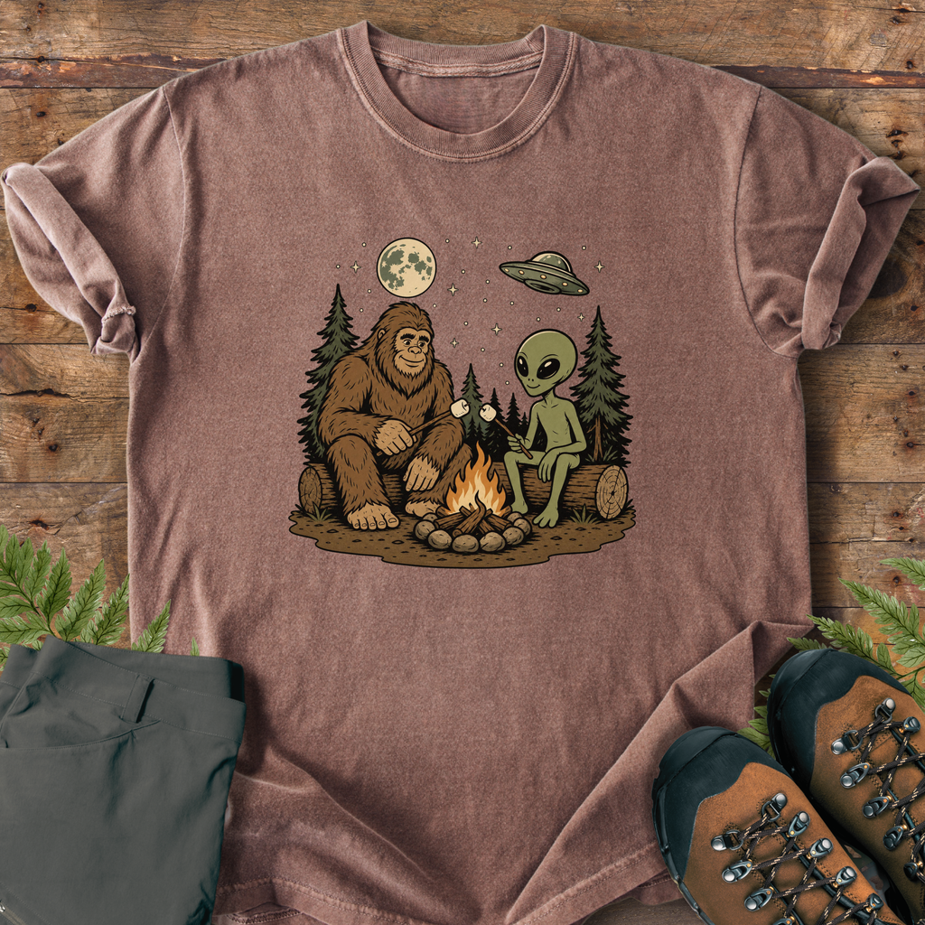 Bigfoot Alien Camping T-Shirt