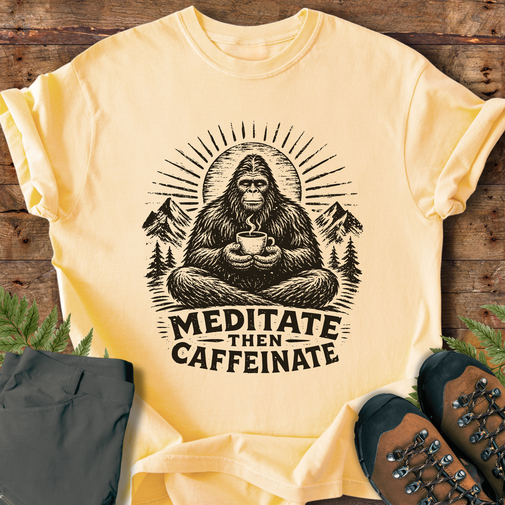 Bigfoot Meditate then Caffeinate T-Shirt