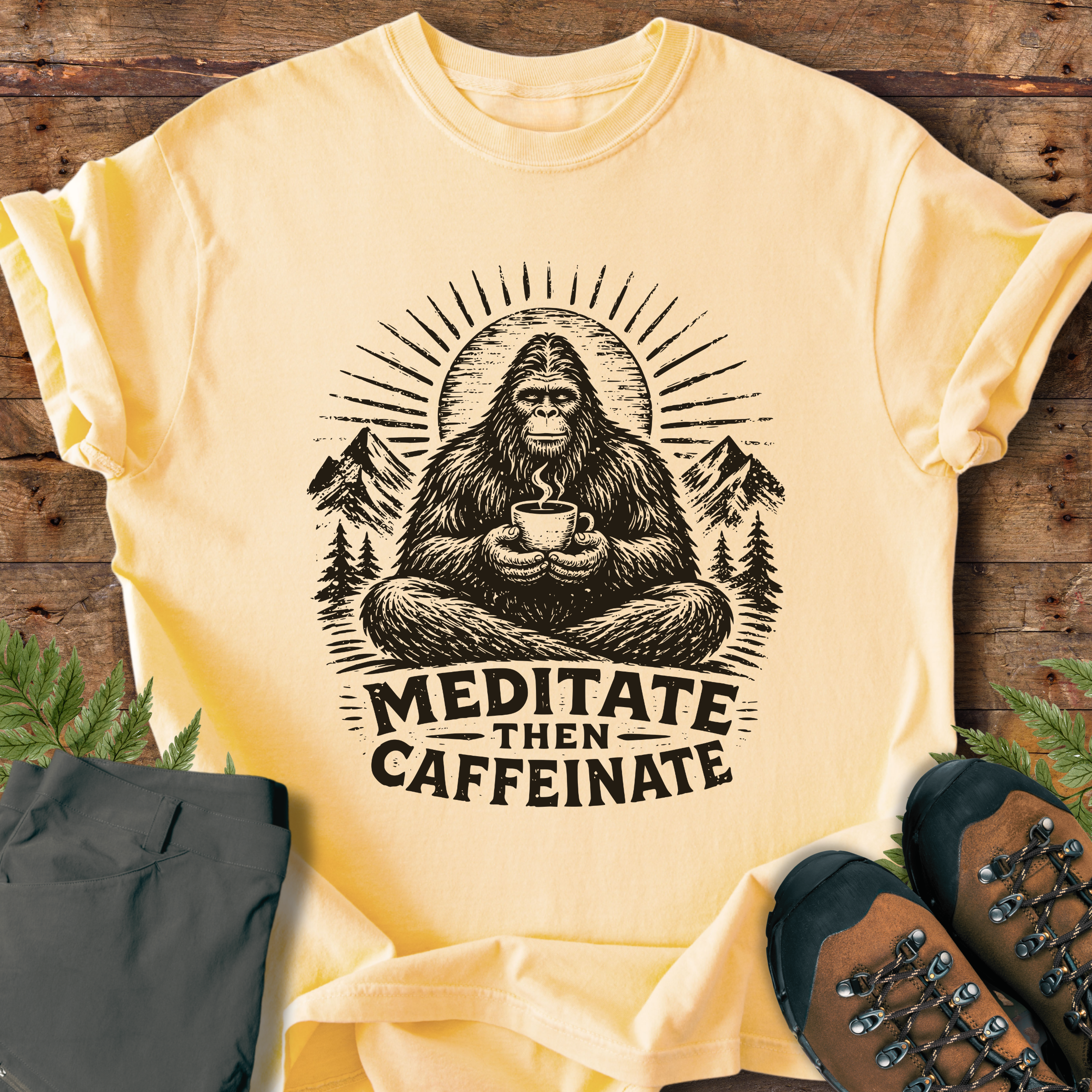 Bigfoot Meditate then Caffeinate T-Shirt