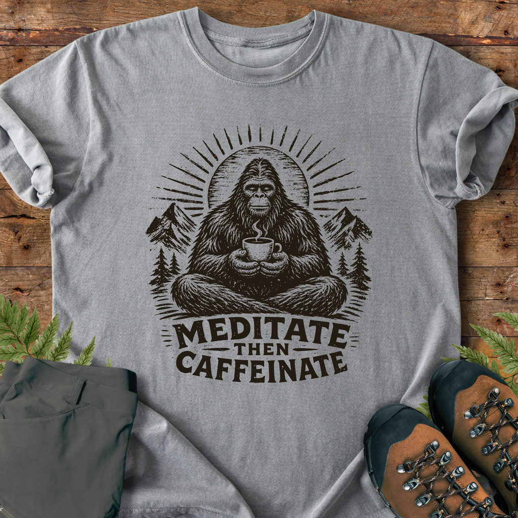 Bigfoot Meditate then Caffeinate T-Shirt